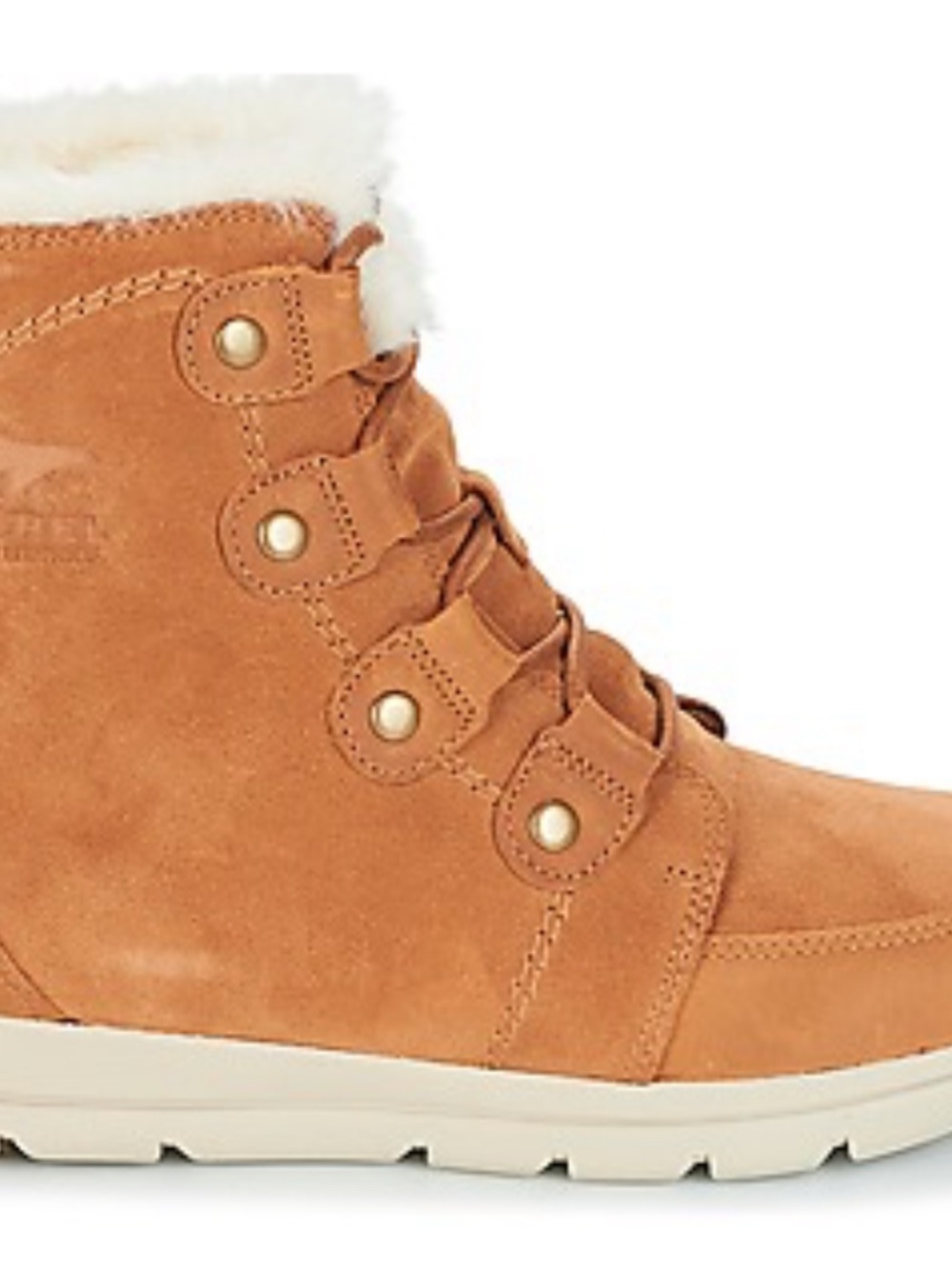 Sorel Tan Suede Lace-Up Ankle Boot with Faux Fur Trim